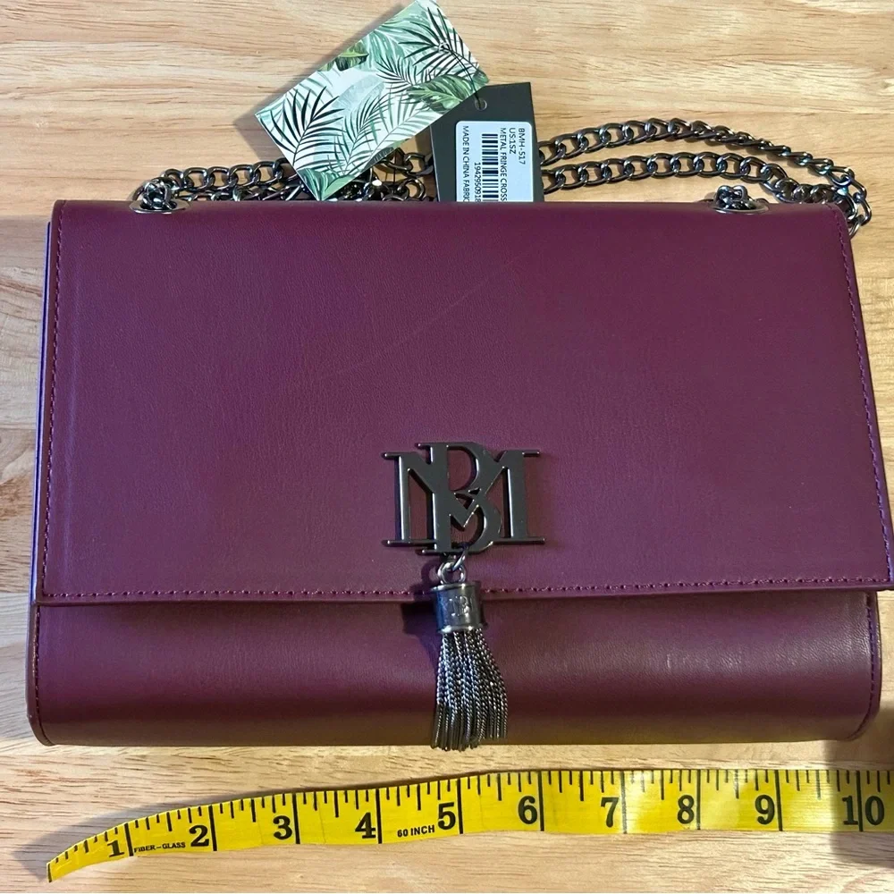 Badgley Mischka Monogram Tassel Crossbody - Wine Burgundy Red NWT - Picture 6 of 9